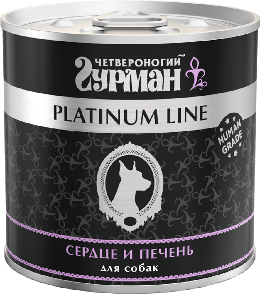 Корм консервированный для собак Четвероногий гурман &quot;Platinum line Сердце и печень&quot;, 240 г