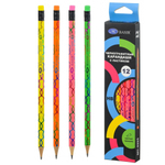 Карандаш простой, чернографитный, Basir, деревянный, с ластиком, цветной корпус с голографическим рисунком, 12 шт