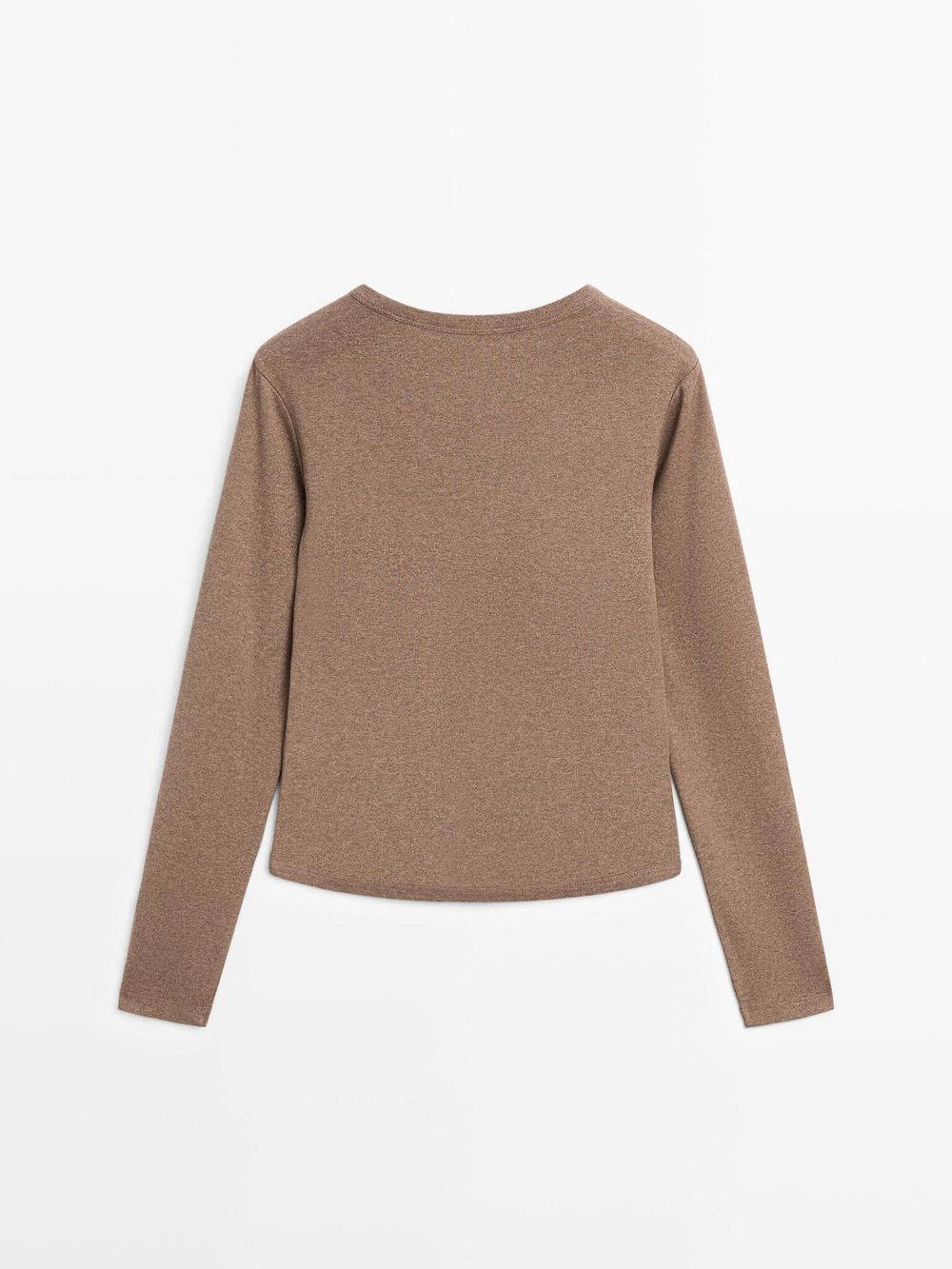 Massimo Dutti Футболка с закругленными краями и длинными рукавами, норка