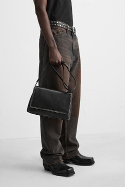 ZARA СУМКА С КЛАПАНОМ И ЭФФЕКТОМ ПОНОШЕННОСТИ, ЧЕРНЫЙ