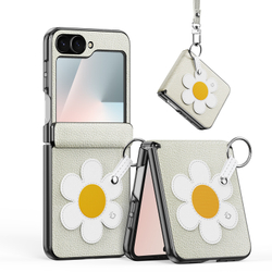 Чехол серого цвета (Daisy Edition - Starlight) из искусственной кожи от Dux Ducis для Samsung Flip 7 FE (W25 Flip) и Flip 6, серия Luvy Series Case