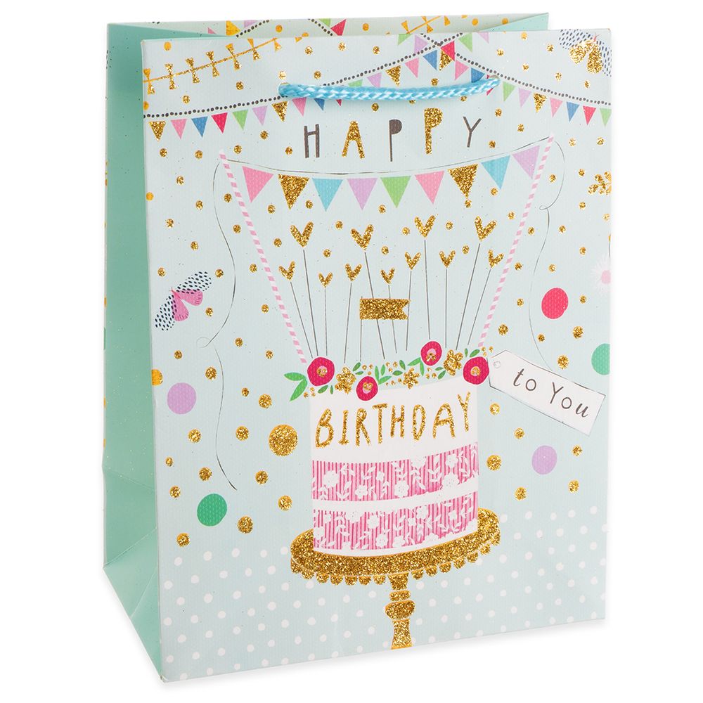 Пакет подарочный, Happy Birthday, Лето, Дизайн №3, с блестками, 32*26*12 см, 1 шт.  Изображение2