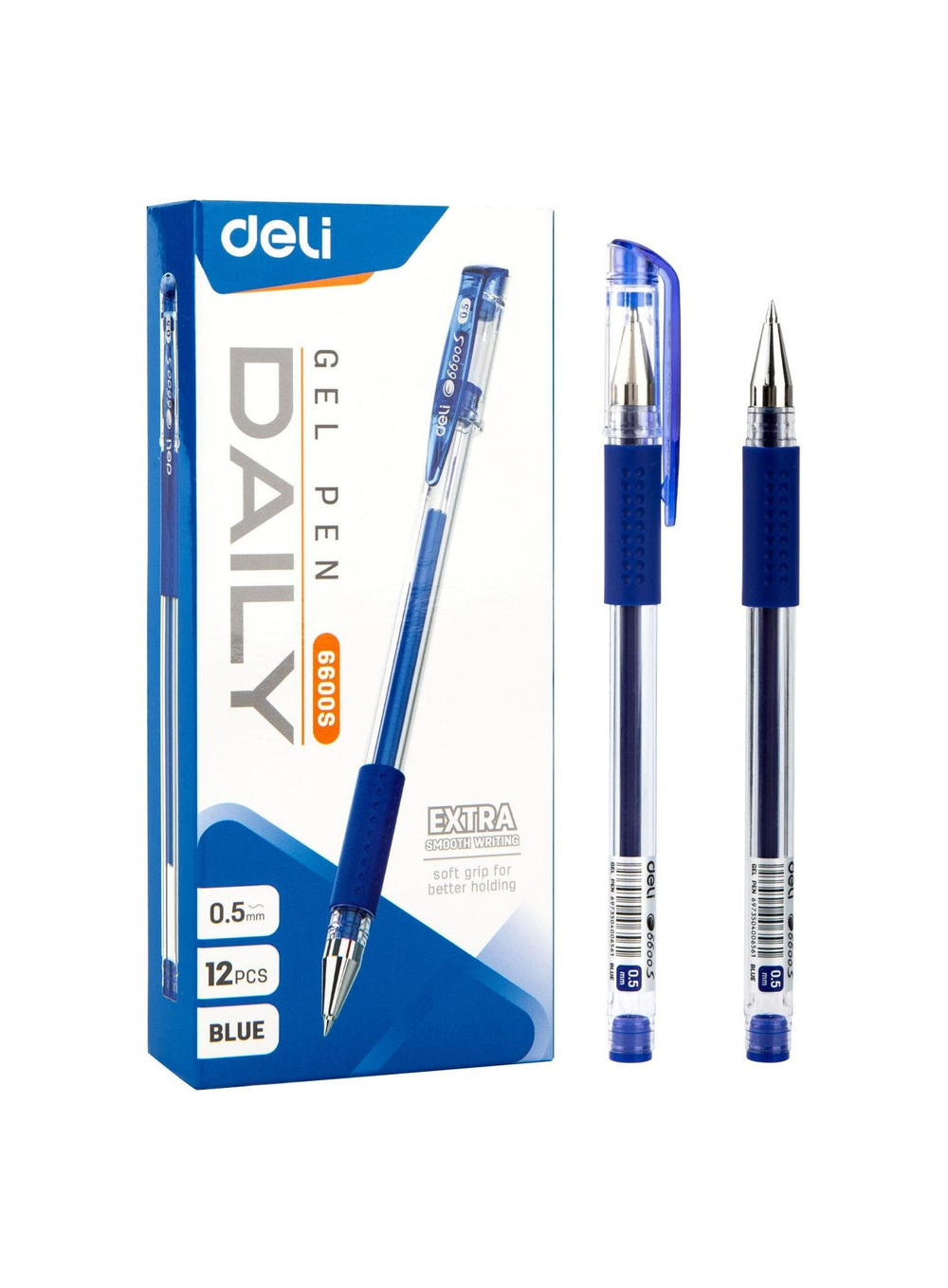 Ручка гелевая Deli Daily 0.5мм синяя, резин. манжета E6600Sblue