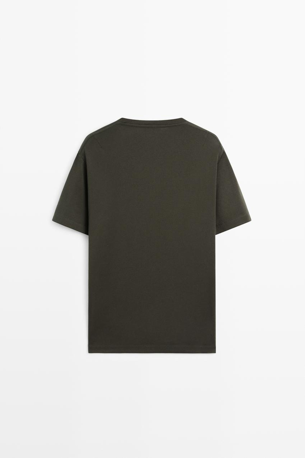 Massimo Dutti Футболка из 100% хлопка с декоративными деталями на плечах, темно-зеленый