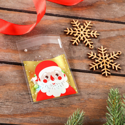 Пакет БОПП с липкой лентой, "Дед мороз", 7*7+3см, 50 шт