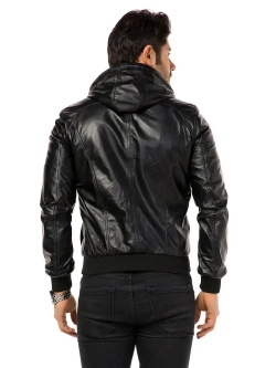 Куртка мужская натуральная кожаная с капюшоном бомбер Турция