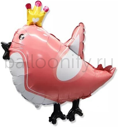 Шар (24''/61 см) Фигура, Птичка в короне, Розовый, 1 шт.