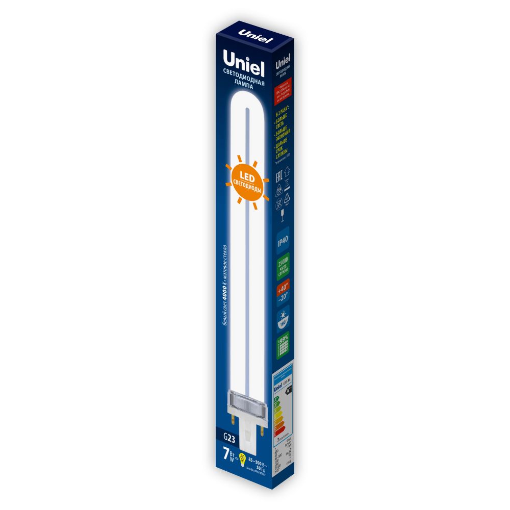 LED-PL-7W/4000K/G23/FR PLZ03WHЛампа светодиодная. Форма PL, матовая. Белый свет (4000K). Картон. ТМ Uniel