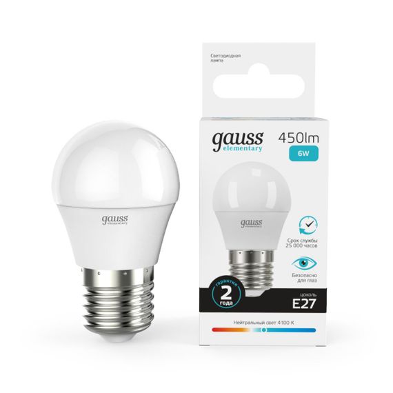Лампа светодиодная Gauss E27 6W 4100K матовая 53226