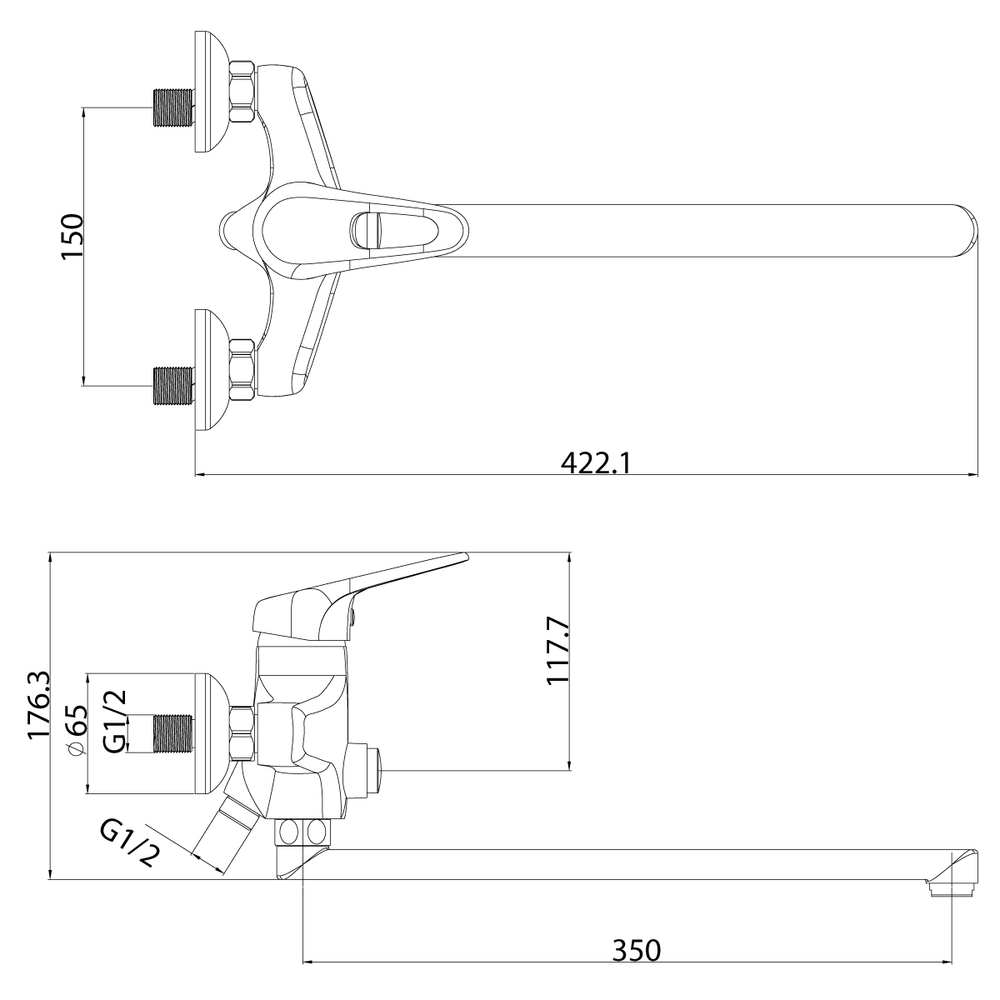 LM4157C Луна Смеситель универсальный с пл. изл. 350мм, кнопочный дивертор, хром