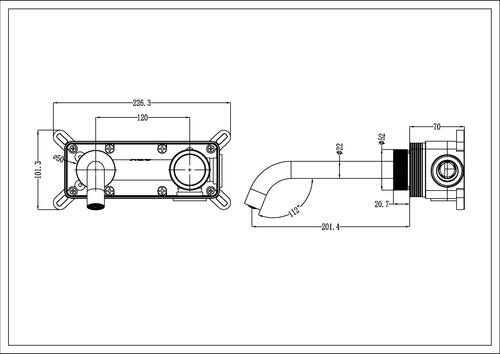 Смеситель автоматический для раковины из стены на 2 отв. TECH Shine Gun Metal