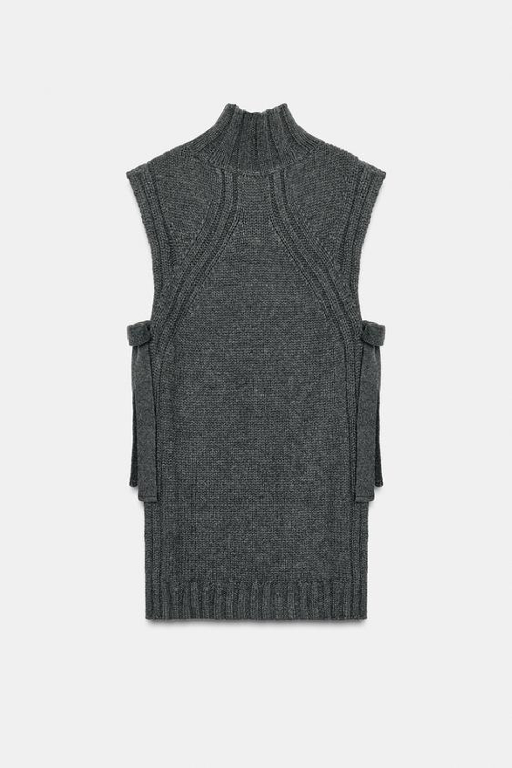 ZARA ЖИЛЕТ ИЗ СМЕСОВОЙ ШЕРСТИ С РАЗРЕЗАМИ, СЕРЫЙ МЕЛАНЖ