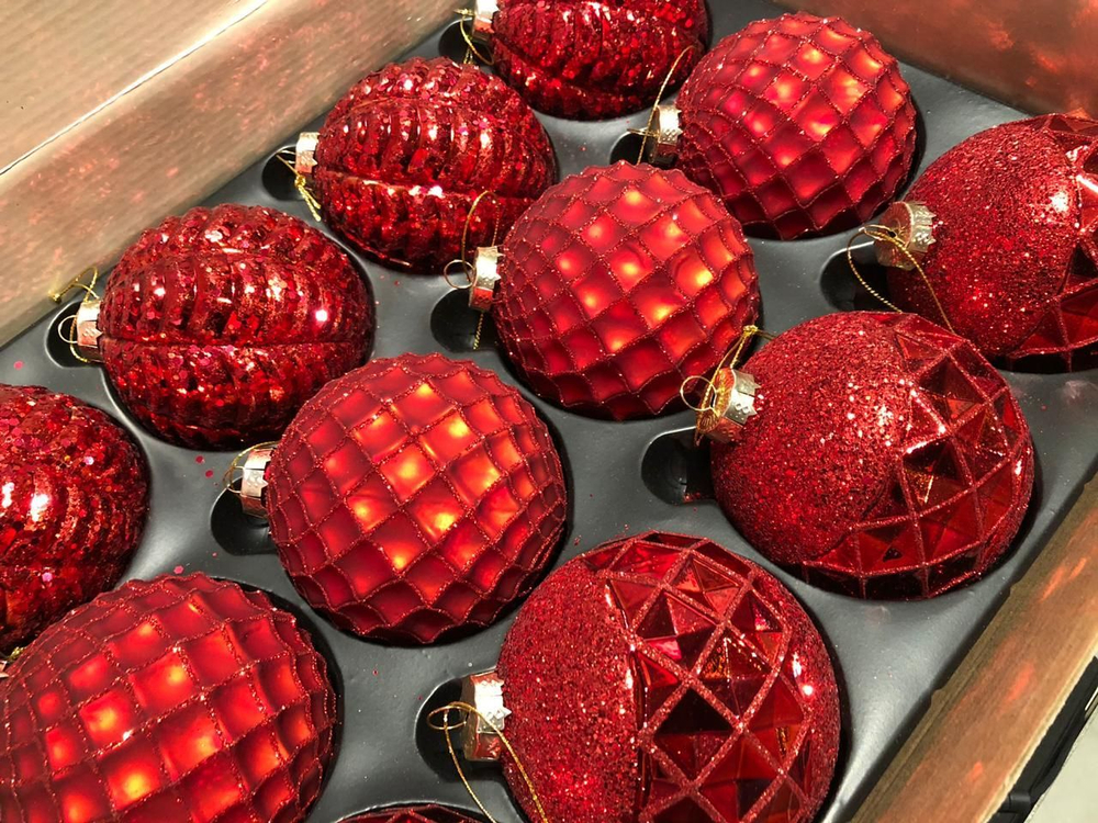 Набор елочных игрушек 12шт 10см House of Seasons Шар красный 3 вида 84024