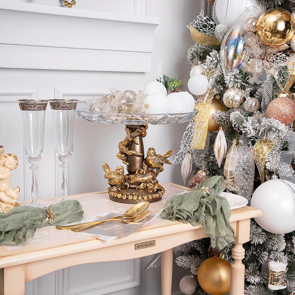 Фруктовница Мелодия любви Бронза с чашей из стекла