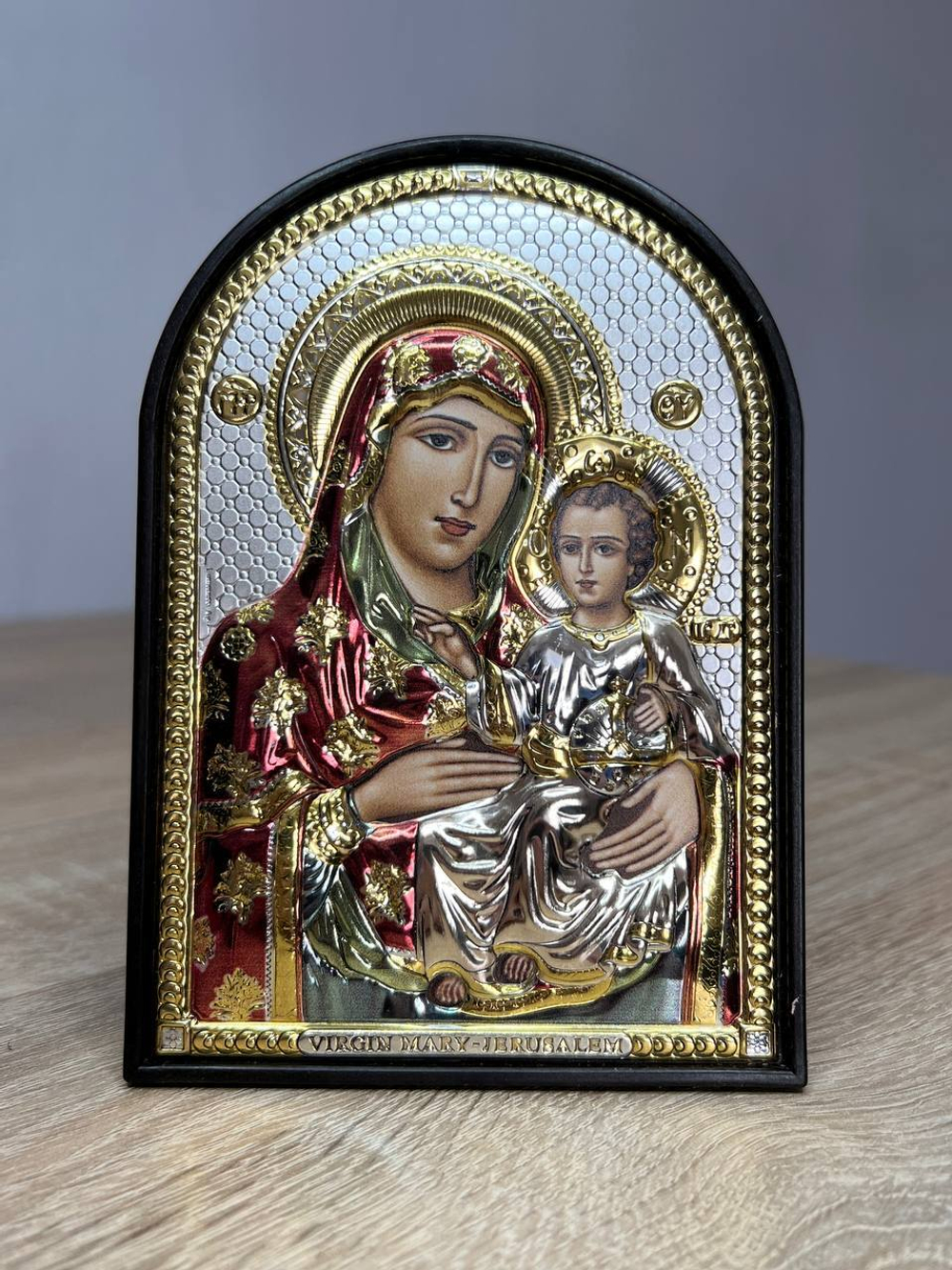 Иерусалимская БМ, икона арочная, пластик, эмаль 96х138
