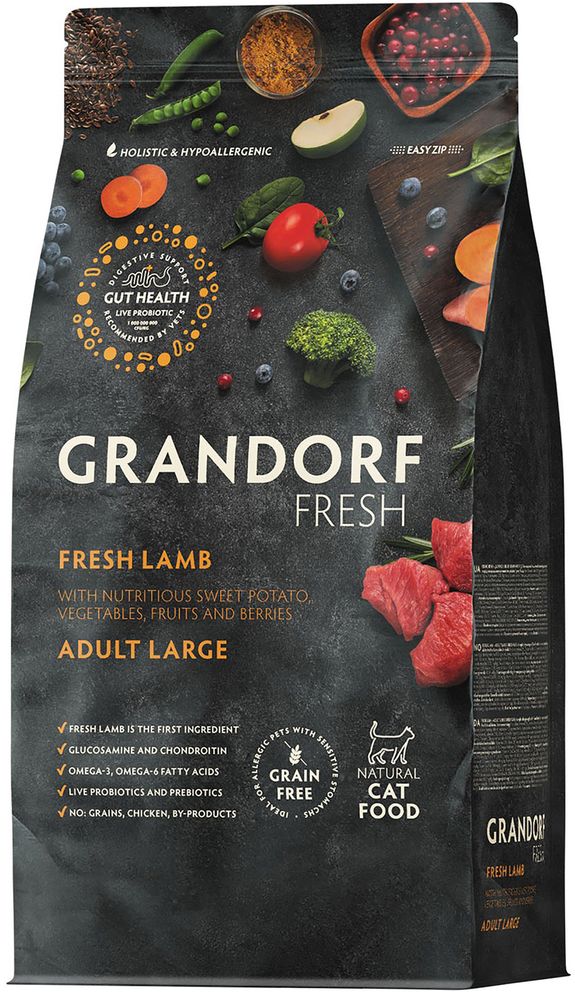 Grandorf Fresh 8кг Holistic Large Lamb&amp;Sweet Potato Сухой корм для кошек крупных пород, свежее мясо ягненка с бататом