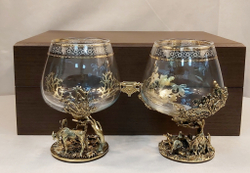 Набор из 2-х бокалов для коньяка "Охота на лося и Охота на глухаря" (подарочный футляр)