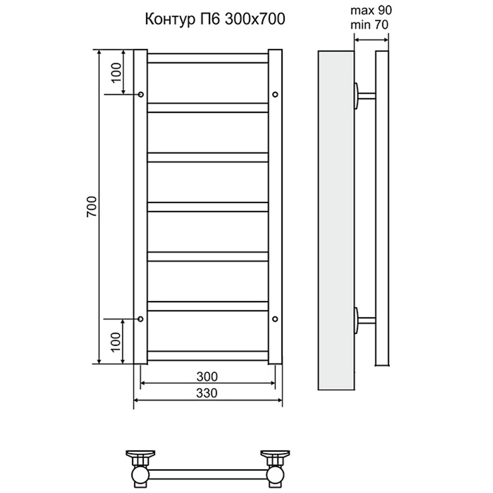 Полотенцесушитель Terminus Стандарт Контур П6 300х700