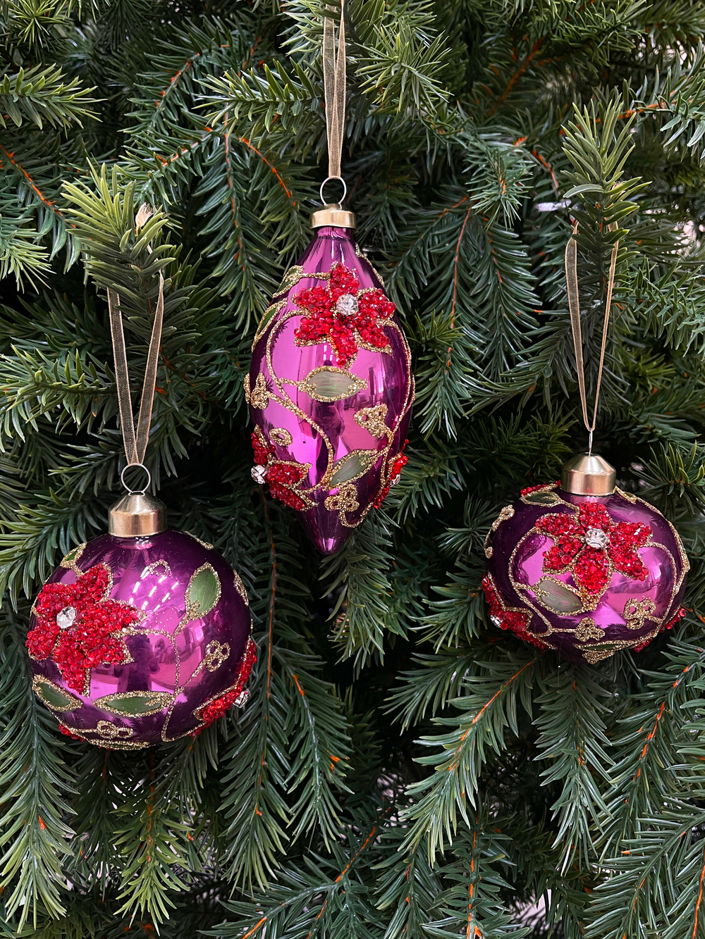 Набор елочных игрушек 8см 9шт ChristmasDeLuxe фиолетовый с цветочным орнаментом