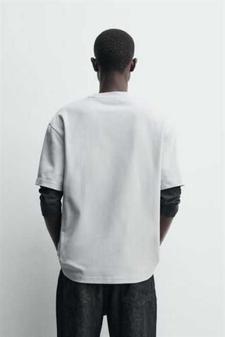 ZARA ФУТБОЛКА RELAXED FIT INTERLOCK, СВЕТЛО-СЕРЫЙ