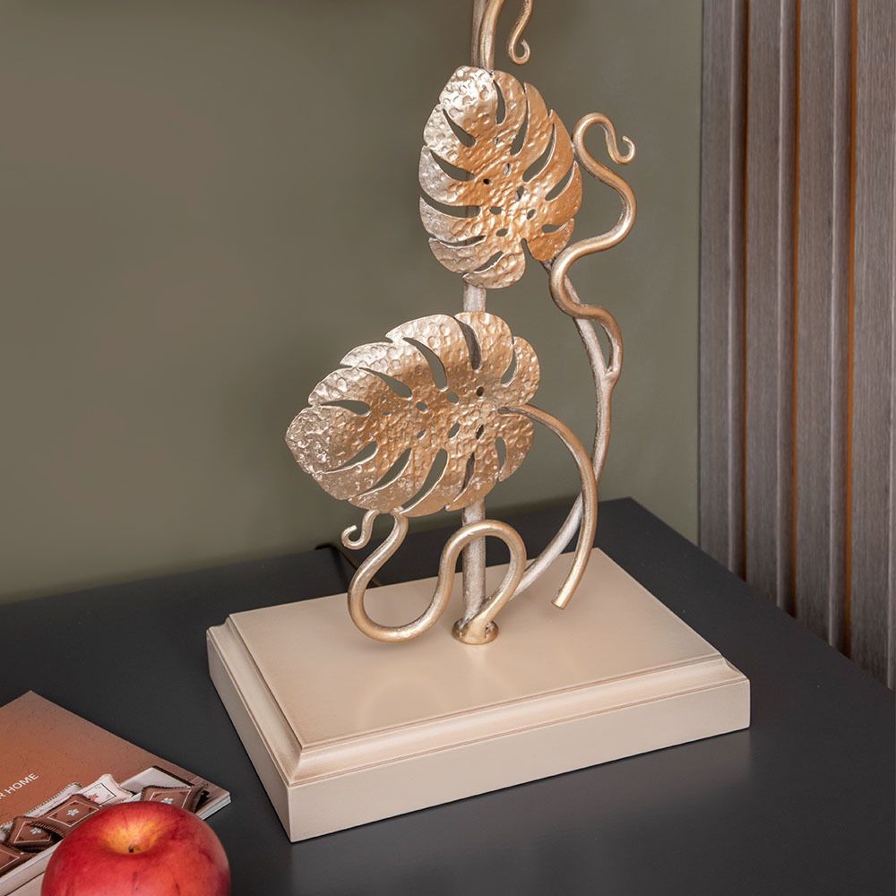 Настольная лампа Monstera Deliciosa (Монстера) Айвори Мраморное золото с абажуром Vintage Черный