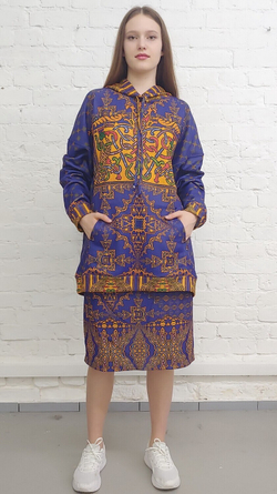 Комплект (худи и юбка), по мотивам старинного русского орнамента