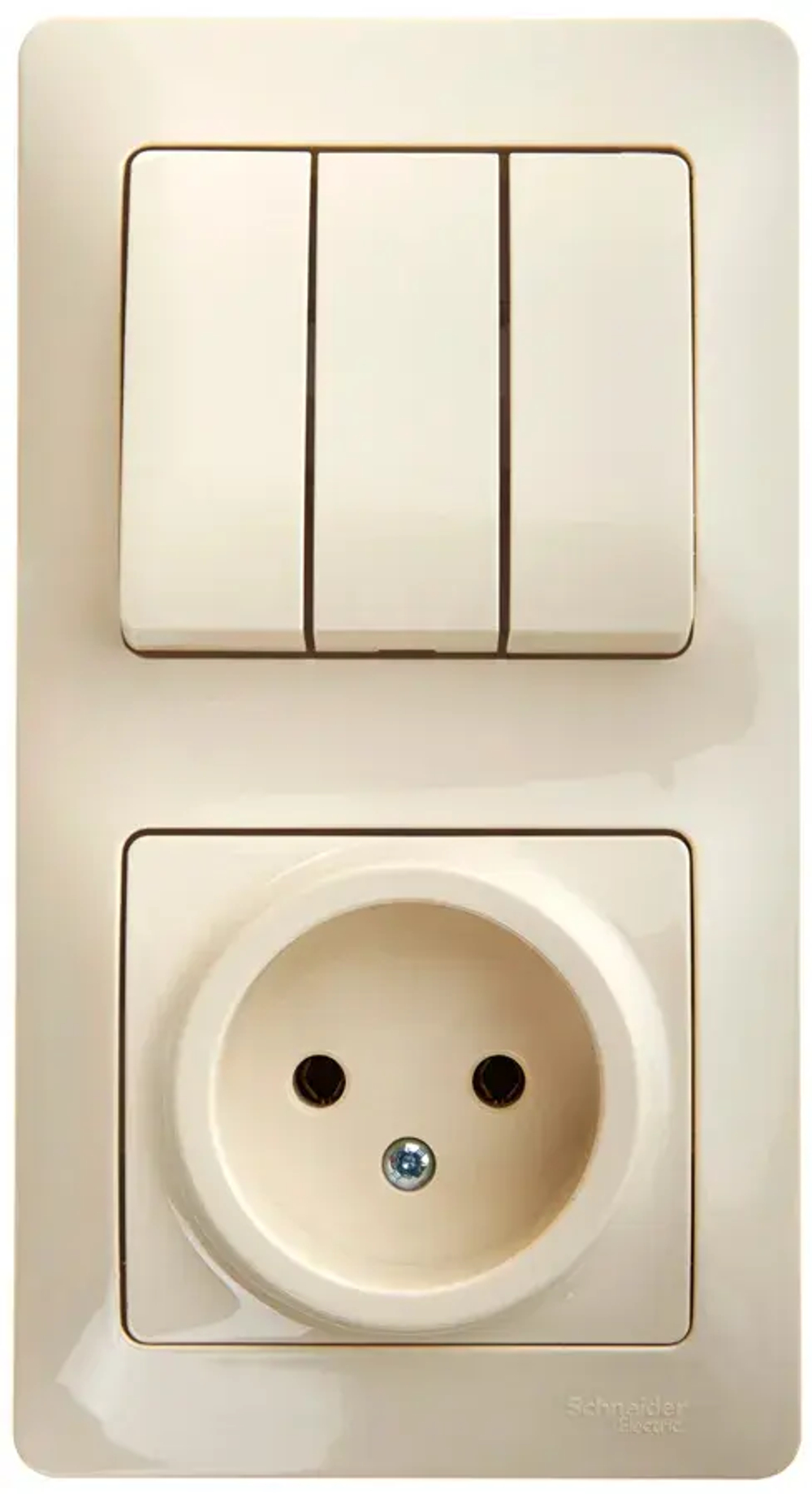 GLOSSA БЛОК: РОЗЕТКА без заземления + 3-клавишный ВЫКЛЮЧАТЕЛЬ, БЕЖЕВЫЙ