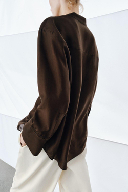 ZARA РУБАШКА С ВЫШИВКОЙ И КАРМАНОМ — ZW COLLECTION, КОРИЧНЕВЫЙ