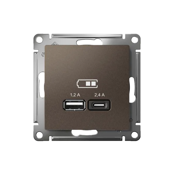Розетка USB AtlasDesign тип A+C 5В/2.4А 2х5В/1.2А механизм мокко SE ATN000639