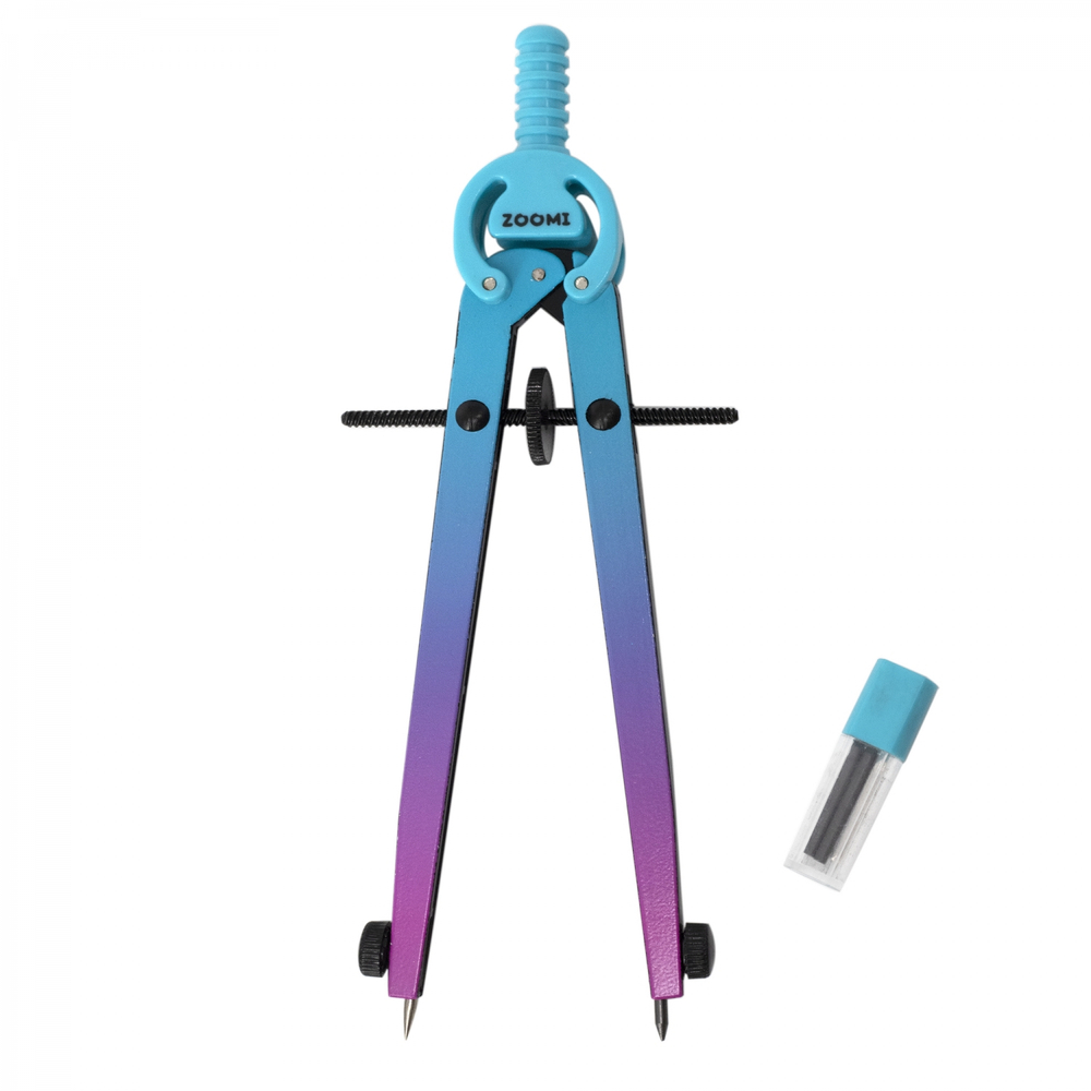 Готовальня ZOOMI, 2 предмета, металлический циркуль 125 мм, грифель, пластиковый футляр, европодвес, бирюзово-сиреневый градиент