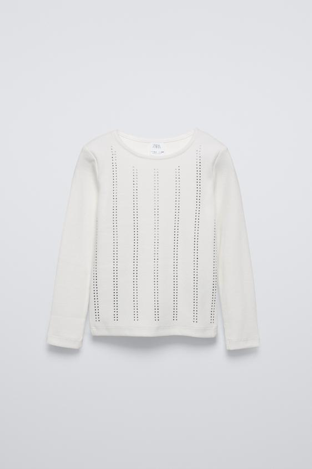 ZARA ФУТБОЛКА В РУБЧИК СО СТРАЗАМИ, БЕЛЫЙ