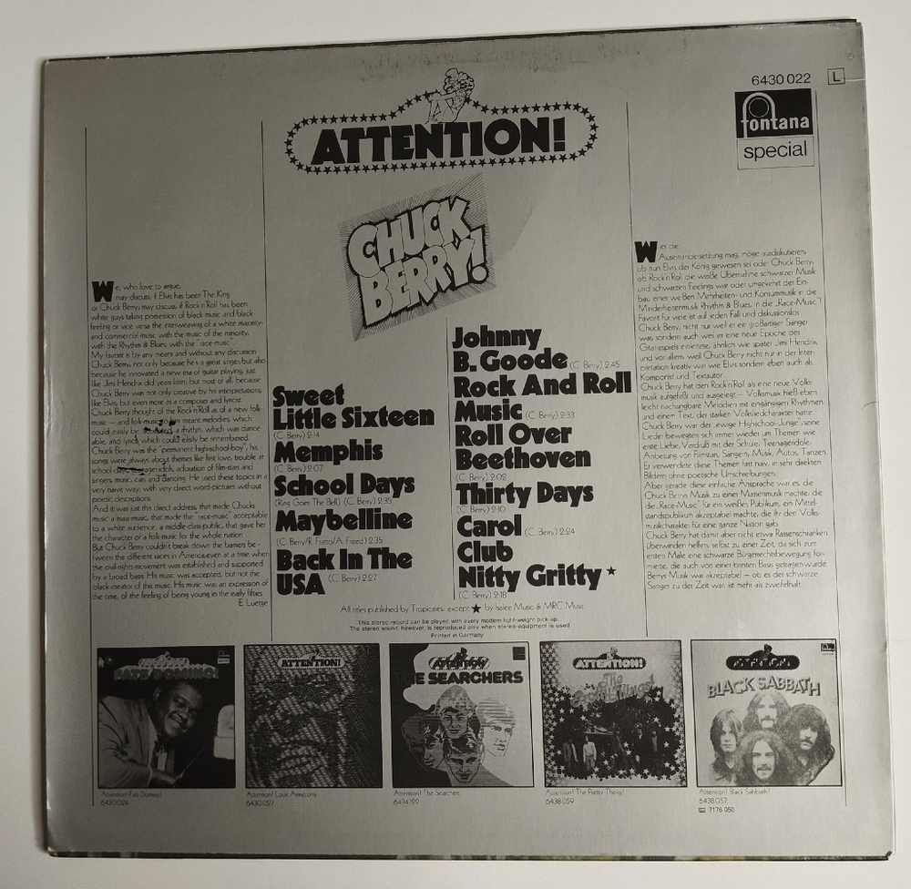 Винтажная виниловая пластинка LP Chuck Berry Attention (Germany 1974)