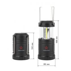 Фонарь кемпинговый светодиодный АРМИЯ РОССИИ KB-502 на батарейках складной мощный светильник с магнитом и крючком черный