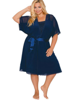 Пеньюар с короткими рукавами и атласным поясом (Размер: XXL) (Цвет: темно-синий)