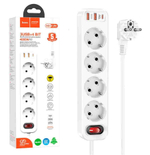 Сетевой фильтр HOCO NS1, 4 гнезда, 2 USB, PD, 1,8м 4000W (белый) выключатель, заземление.