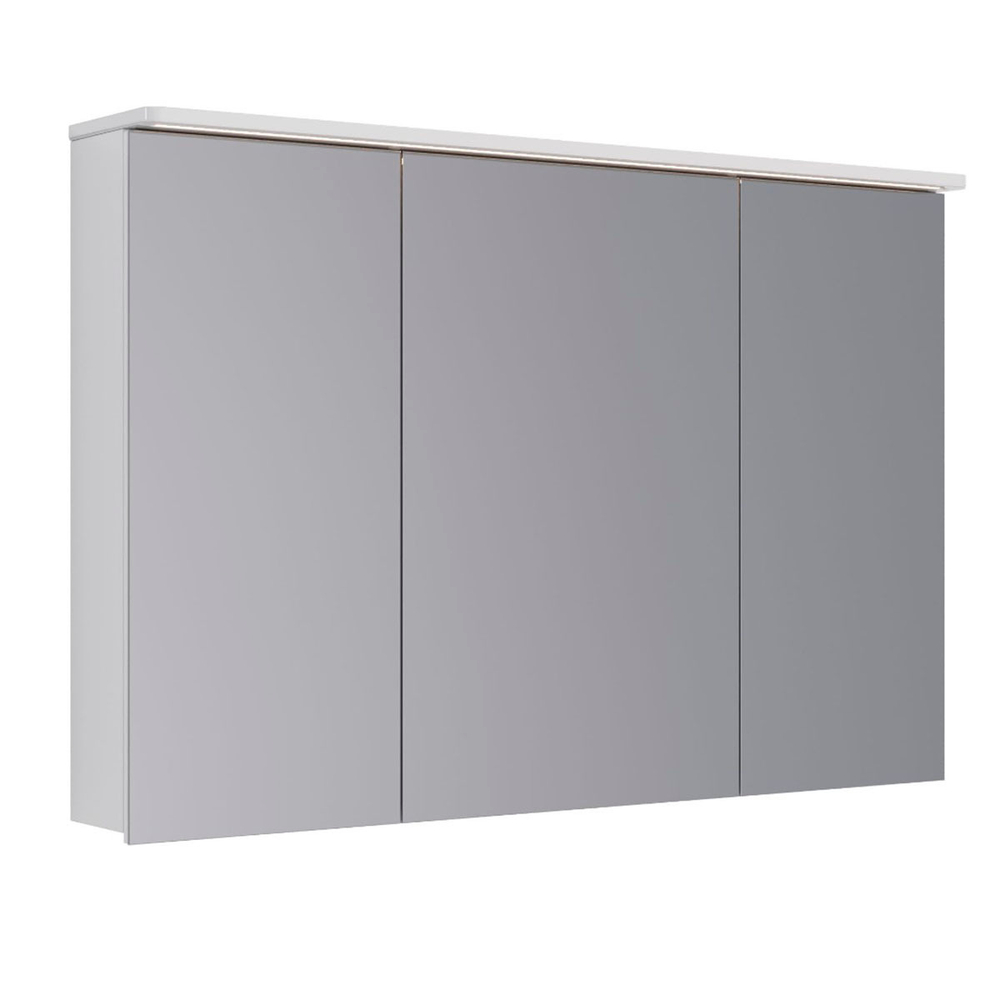 Шкаф зеркальный Lemark ZENON 120х80 см 3-х дверный, с козырьком-подсветкой, с розеткой, цвет корпуса: белый глянец