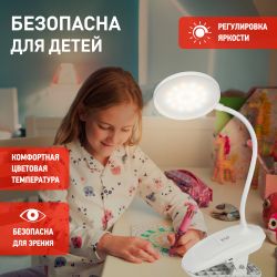 Настольный светильник ЭРА NLED-513-6W-W светодиодный аккумуляторный на прищепке белый