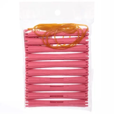 Бигуди пластмассовые-коклюшки 10шт d-1см «KUDRI», цвет розовый, (прозрачный пакет с подвесом)