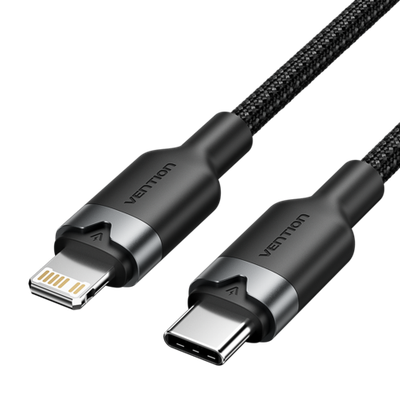 USB 2.0 Type-C Male to Lightning Male 3A Cable 1M Black Aluminum Alloy Type