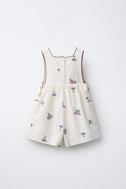 ZARA КОРОТКИЙ КОМБИНЕЗОН С ВЫШИВКОЙ, ЭКРЮ