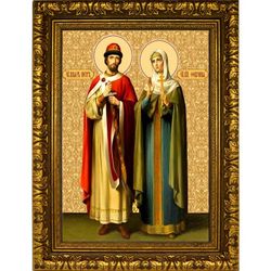 Петр и Феврония Муромские благоверные чудотворцы. Икона на холсте.