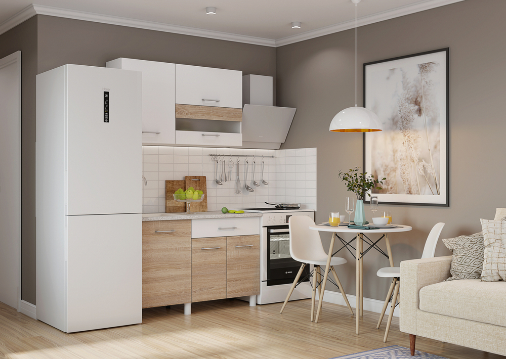 Кухонный гарнитур Горизонт TREND 120, ЛДСП, белый, сонома, 120 см x 210 см x 60 см