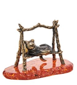 Народные промыслы AM-1920 Фигурка «Кот Сельский» (латунь, янтарь)