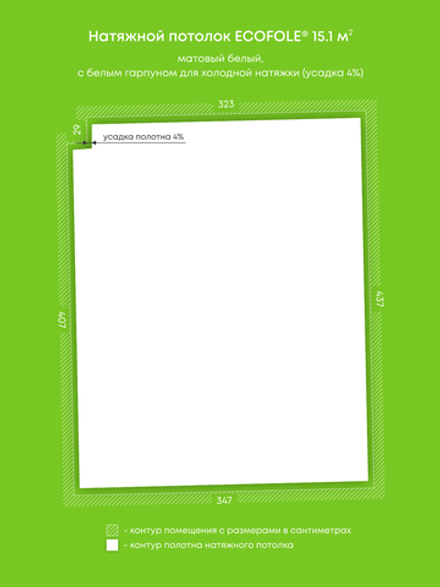 Матовый натяжной потолок 15.1 м2