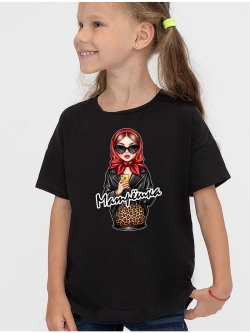 Футболка детская с матрешкой в очках и надписью