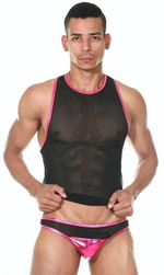 Мужской комплект белья: майка-борцовка и трусы-слипы (Размер: L-XL) (Цвет: черный с розовым)