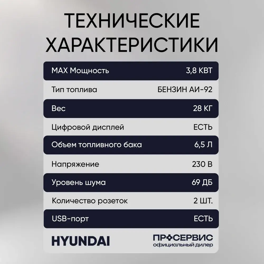 Генератор бензиновый инверторный Hyundai HHY 4050Si 3,8 кВт