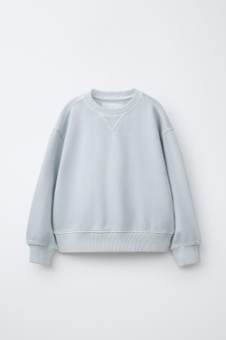 ZARA ОДНОТОННАЯ ТОЛСТОВКА ИЗ КРАШЕНОЙ ТКАНИ, ГОЛУБОЙ