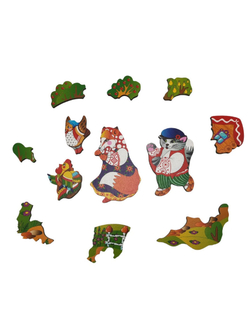 Деревянный пазл "Кот, Петух и Лиса"