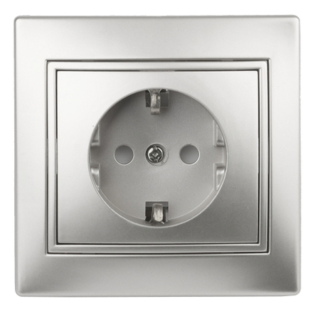 Розетка Intro Plano 1-202-03 с заземлением 2P+E Schuko 16А-250В IP20 СУ алюминий